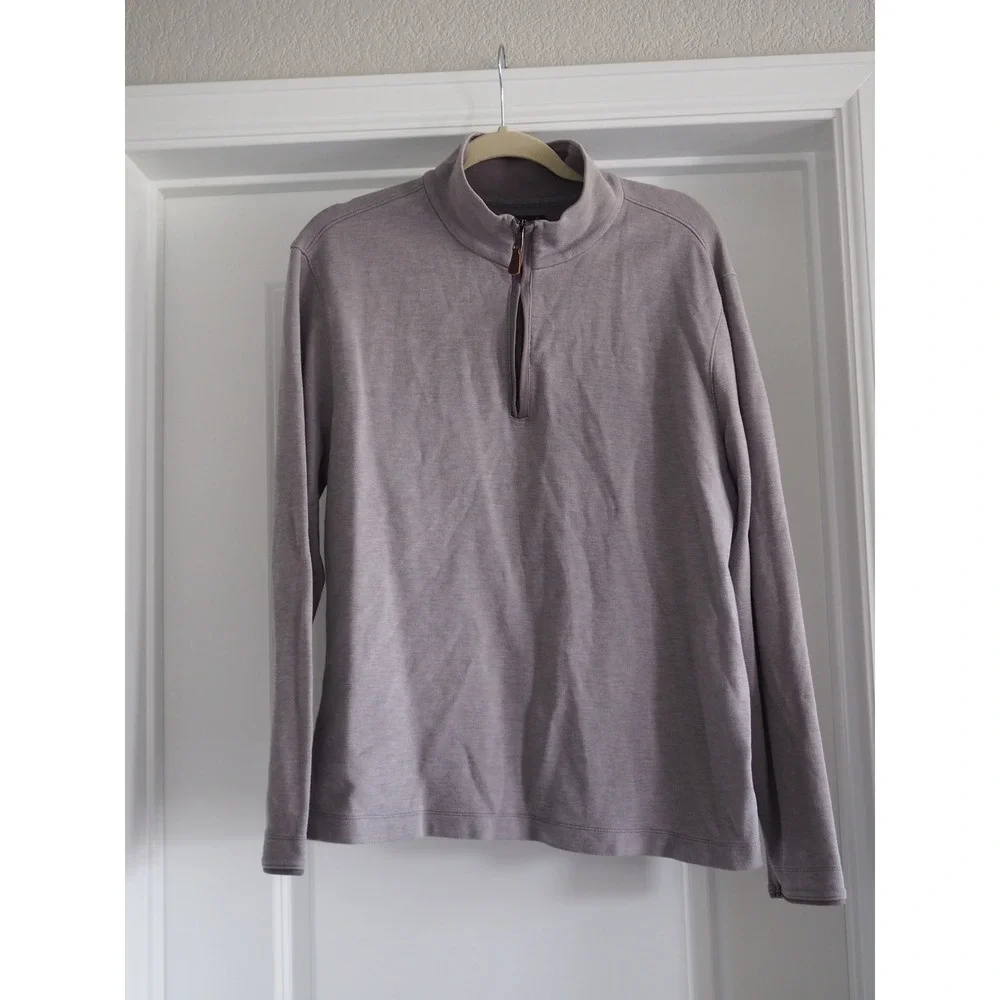 Banana Republic Quarter Zip Urban Grey Cotton Pullover Preppy L Good Minimalist